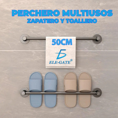 Juego De Accesorios De Baño Set De Toallero Y Zapatera 50cm Azul Y Beige