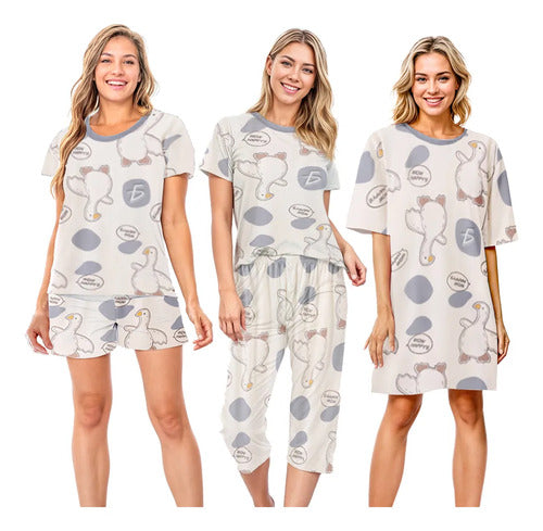 Set De 4 Piezas De Pijamas Ligeras Kawaii Frescas Y Casuales Crema Xxl