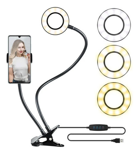 Soporte Flexible Con Aro Para Celular Luz Led Fotos Videos