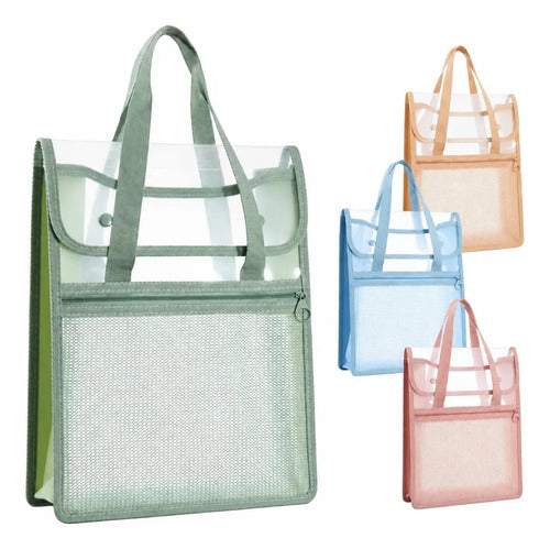 Bolsa Organizadora Transparente Con Asas Y Bolsillo Frontal Naranja