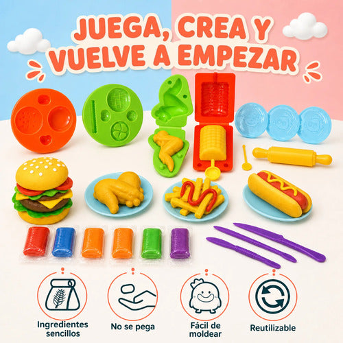 Kit De Plastilina Infantil Con Moldes Rodillo Y Herramientas