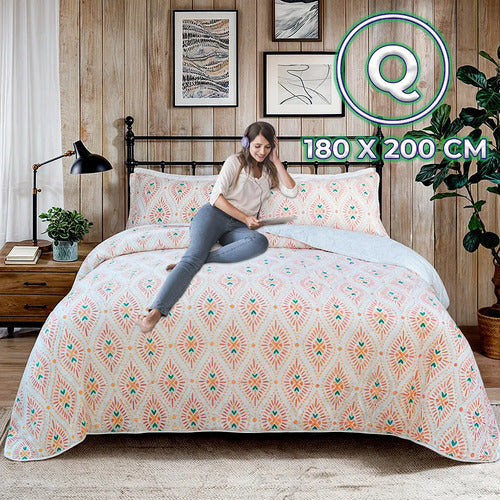 Set De Cama Con Patrón Boho 2 Fundas De Almohada Y Una