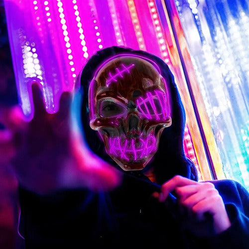 Máscara De Calavera Con Luz Neón Super Brillante