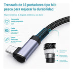 Cable Usb-c A Usb-c Ángulo 90 De 2m Carga Rápida 100 W Negro Con Conectores Metálicos En Tono Plateado/lila