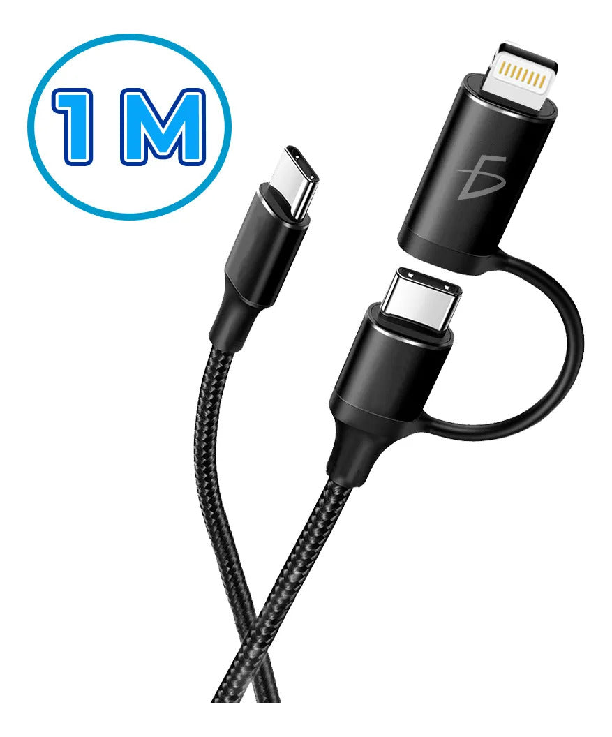 Cable De Cordón Entrelazado 1m Tipo C 3a Con Adaptador