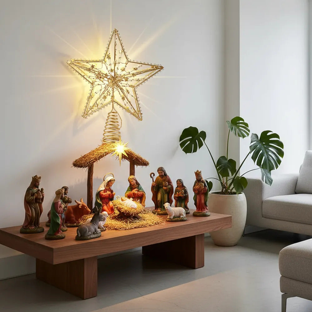 Punta De Árbol En Forma De Estrella Con Luces Led Cálidas