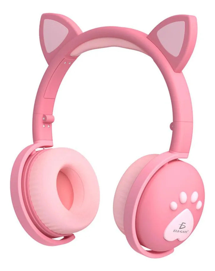 Audifonos Inalambricos Bluetooth Diadema Led Gato Microfono Rosa