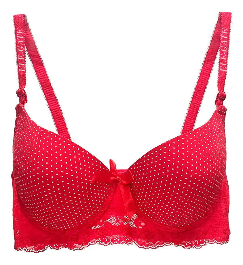Brasier con diseño de puntos con espalda de encaje rojo M