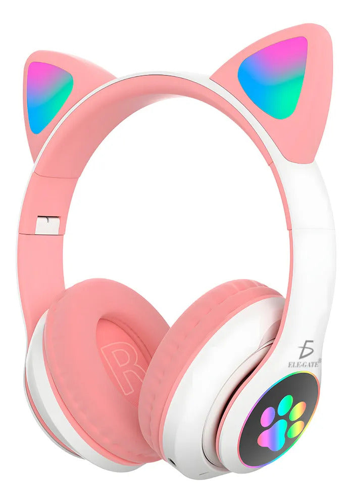 Diadema Gato Bluetooth Auriculares Colorido Led Luminoso Rosa