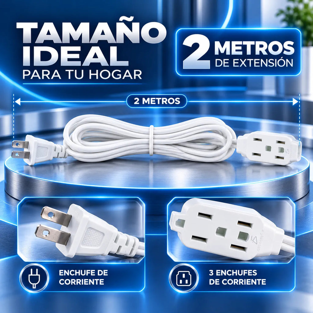 Extensión Eléctrica Para Interiores 2m 3 Toma Corrientes