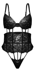 Body con encaje floral G-string con sujetador y escote en V