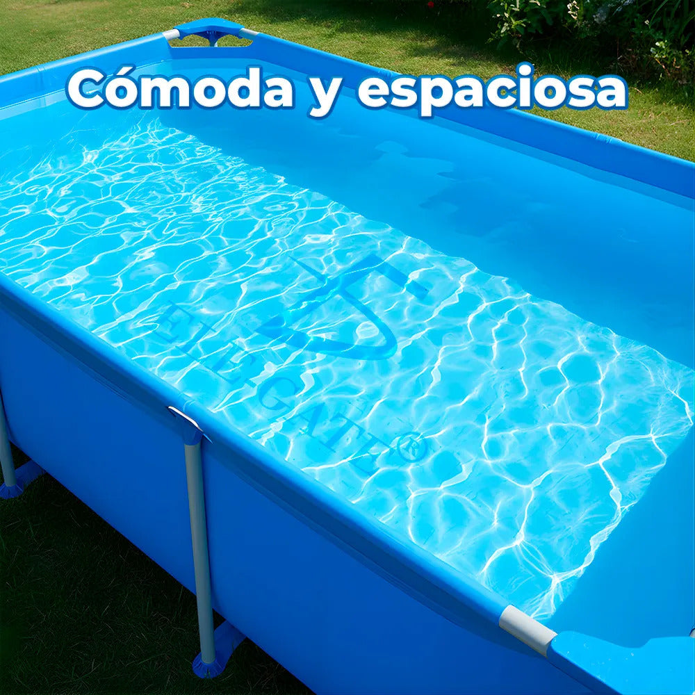 Piscina rectangular con soporte azul de 260 cm