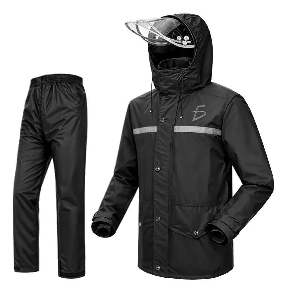 Impermeable De 2 Piezas Con Visera Y Bandas Reflectivas