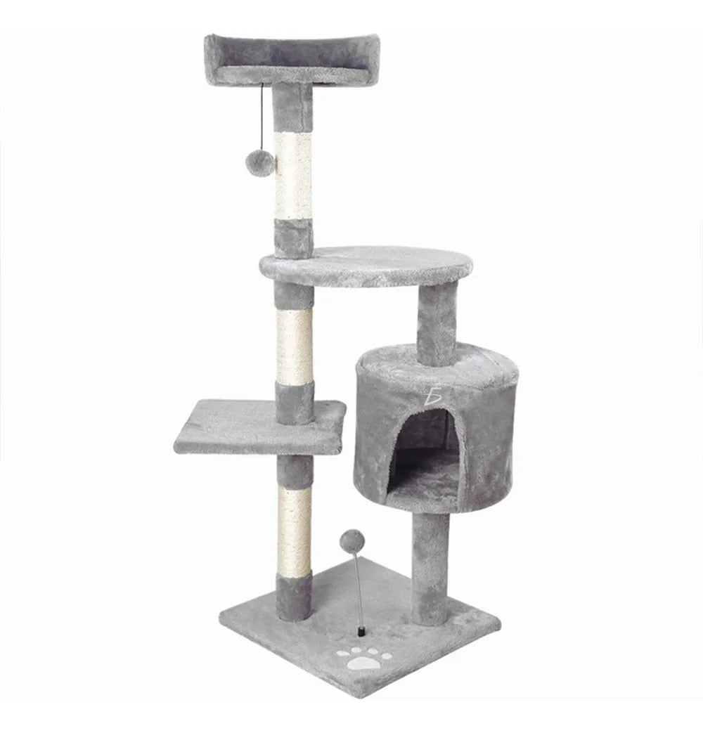 Torre rascador para gato de 1.10 m con 4 niveles y casita
