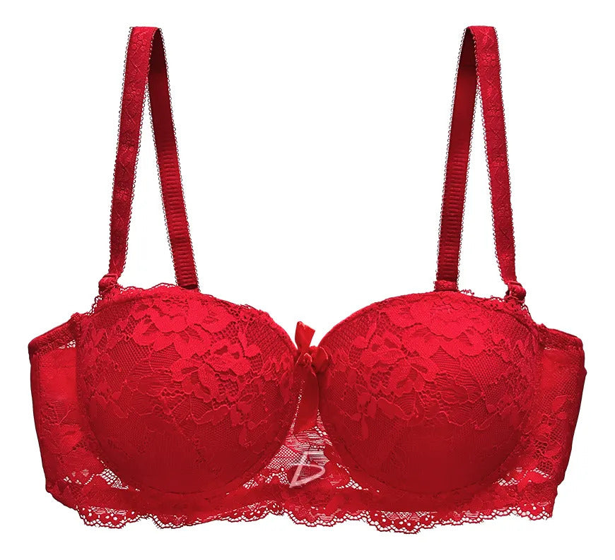 Brasier con aro con encaje y diseño floreado rojo M