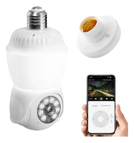 Foco Led Inteligente Con Cámara Wifi 1080p Hd 355 Ptz