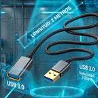 Cable Extensión Usb 3.0 Macho A Hembra 2 M 5 Gbps Negro Con Carcasas Metálicas