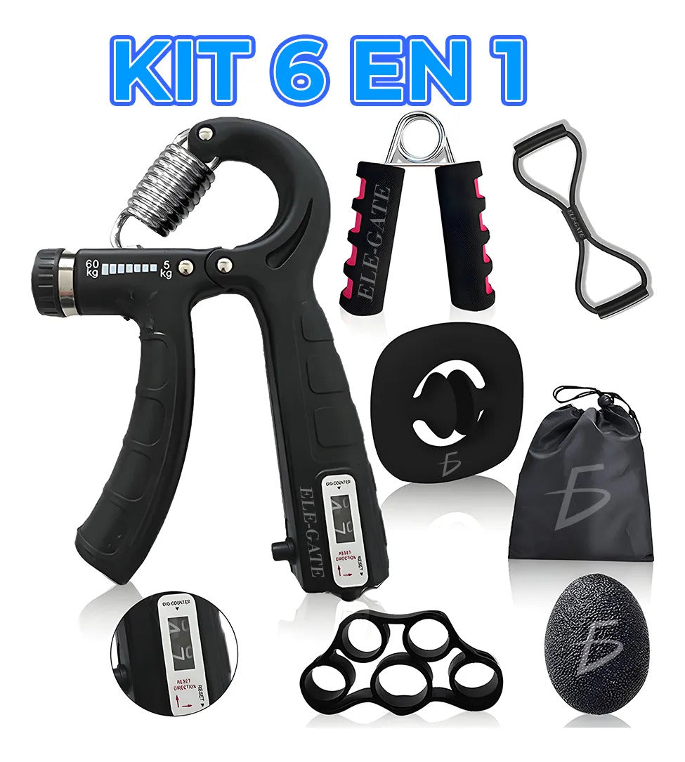 Kit Fortalecedor De Agarre 6 En 1 Con Contador Ajustable