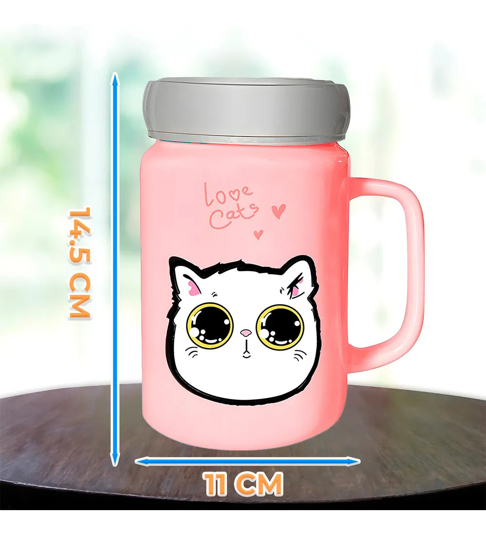 Taza De Cerámica Con Tapa Metálica Y Tipo Espejo Dibujo De