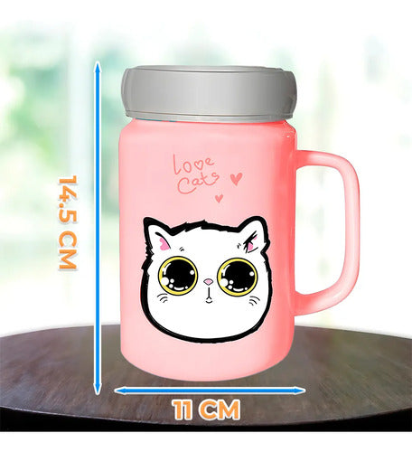 Taza De Cerámica Con Tapa Metálica Y Tipo Espejo Dibujo De
