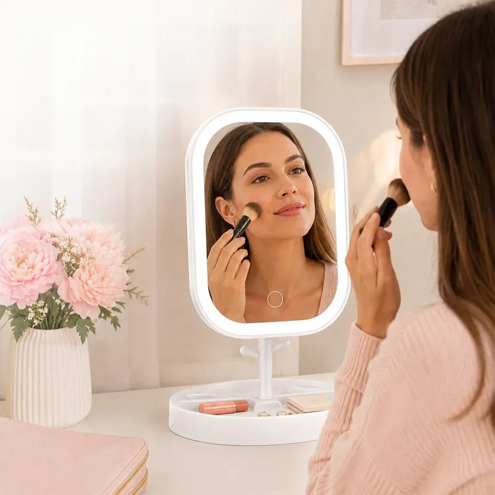 Espejo Led De Mesa Para Maquillaje Con 3 Tonos Y Base