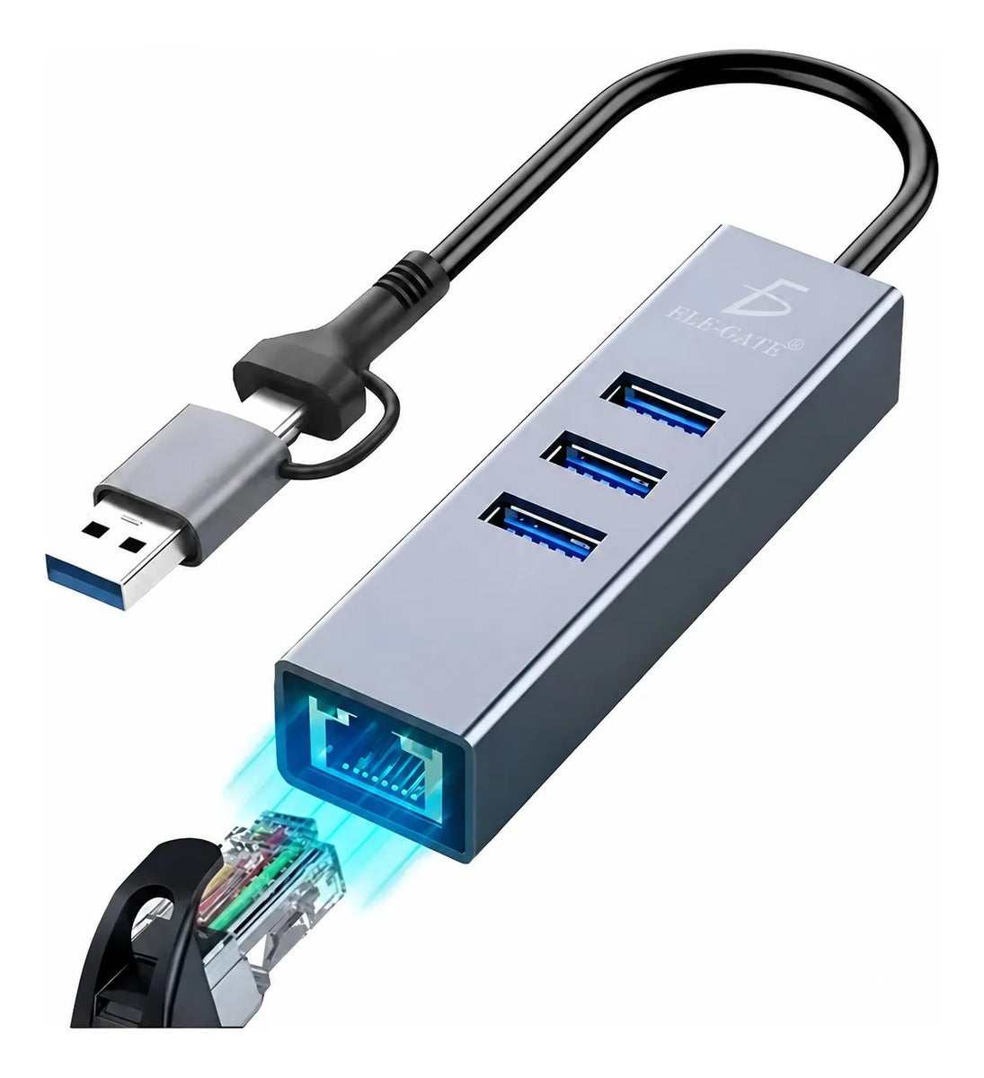 Hub Adaptador Usb-c Con Ethernet Gigabit Y Usb 3.0 3 Puertos