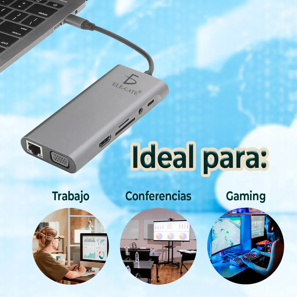 Hub Usb-c 11 En 1 Con Hdmi Vga Lan 1000m Y Usb 3.0