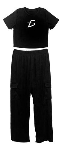 Conjunto Monocromático Casual Con Pantalón Cargo Y Playera Negro Conjunto Monocromático Casual M