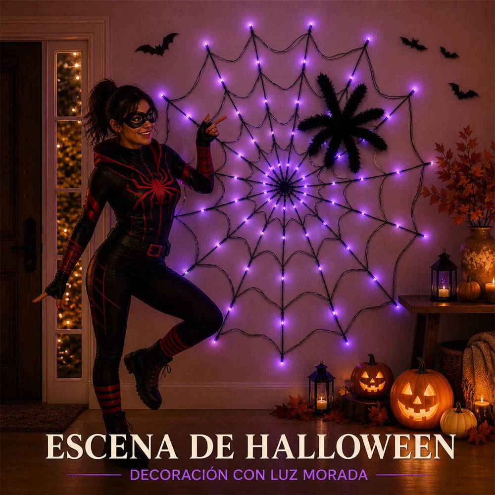 Telaraña De Halloween Con Luces Led A Batería