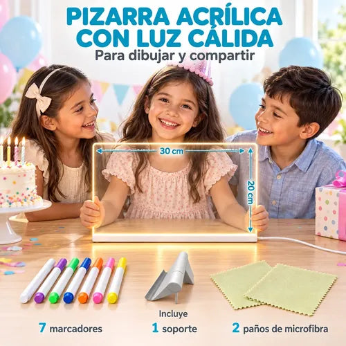Pizarra Acrílica Led 35x26 Cm Usb Para Dibujar Escribir Y