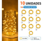 10 Guirnaldas De Luces Led 1 Metro Luz Cálida Con Caja Para Dorado