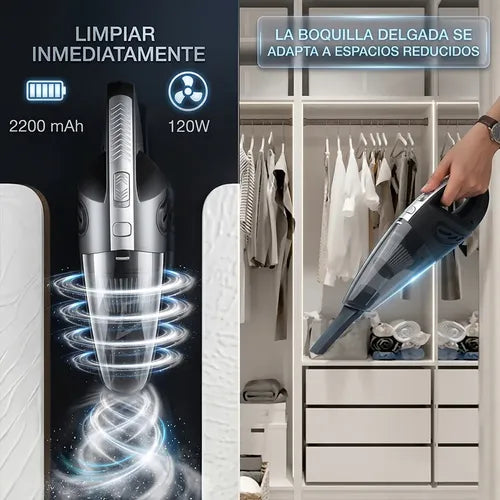 Mini Aspiradora Portátil Recargable Usb 120w Con Filtro Hepa Negro
