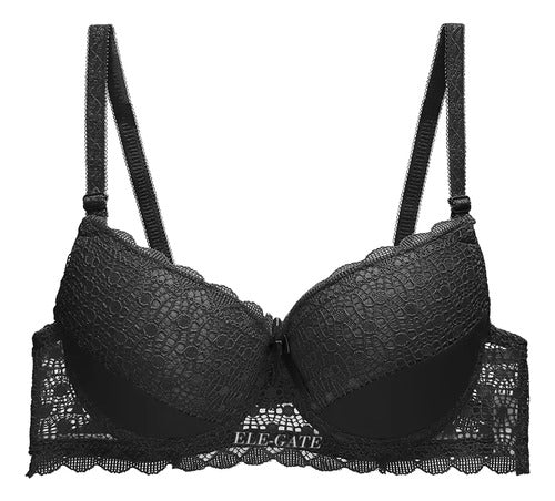 Brasier Con Encaje Trasparente De Espalda Copa Completa Negro M