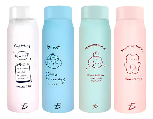Botella De Agua Kawaii Esmerilada De 500 Ml De Acero