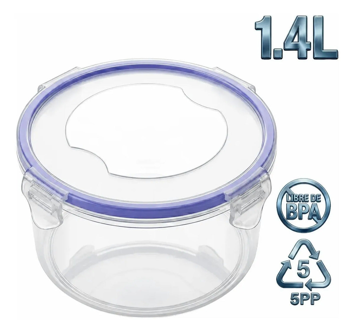 Tupper Hermético 1.4l Con 4 Seguros Antiderrames Para