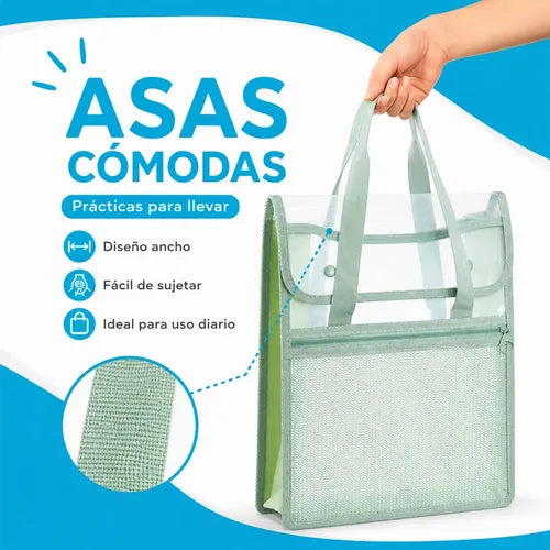 Bolsa Organizadora Transparente Con Asas Y Bolsillo Frontal Rosa