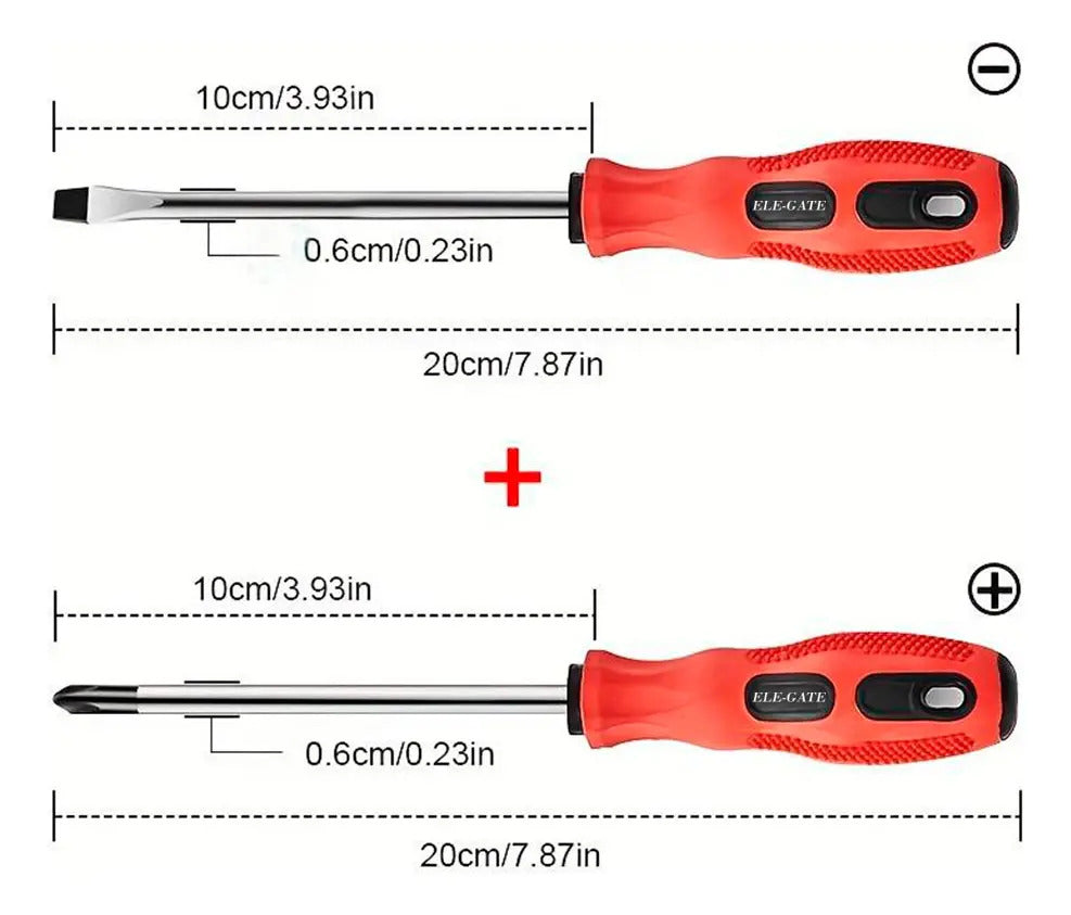 Kit 2 Desarmadores Puntas Magnéticas Acabado Cromado Mangos Ergonómicos Resistentes Ele-gate