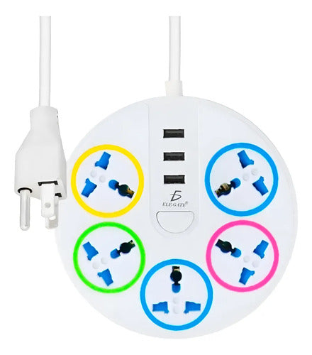 Multicontacto Circular Multiusos 5 Contactos + 3 Puertos Usb