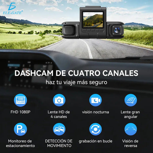 Cámara Para Auto 4 Canales 360° 1080p Hdr Dash Cam Frontal