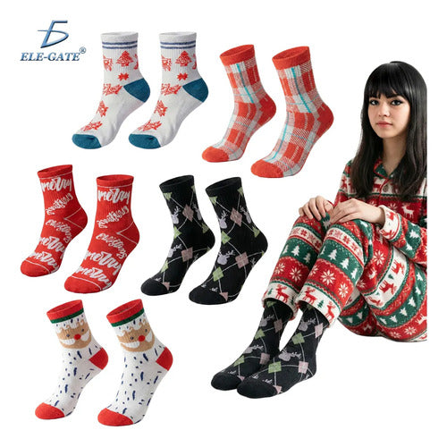 Set De Calcetas Navideñas Térmicas Para Toda La Familia Rojo Único