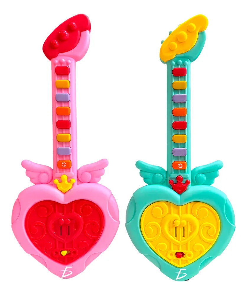 Mini Guitarra En Forma De Corazón Con Sonido Y Luz Rgb