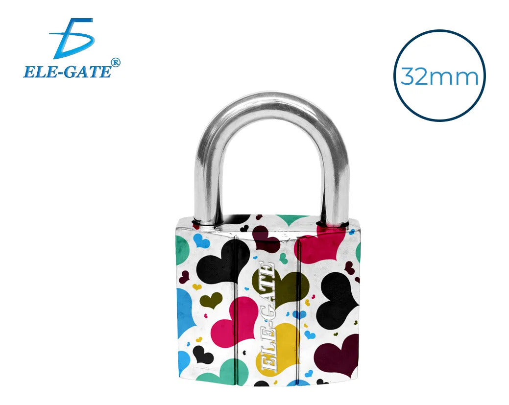 Candado de hierro de 32mm blanco con estampado de corazones