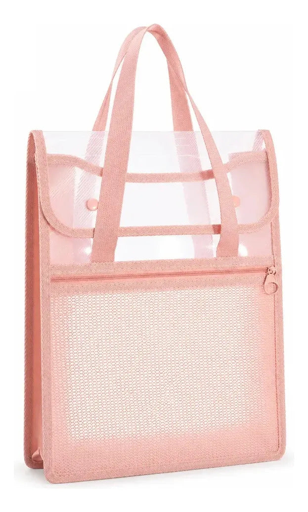 Bolsa Organizadora Transparente Con Asas Y Bolsillo Frontal Naranja
