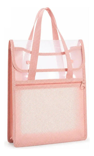 Bolsa Organizadora Transparente Con Asas Y Bolsillo Frontal Naranja