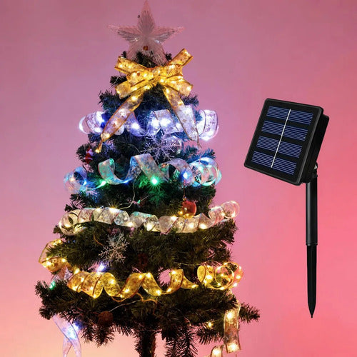 Listón Led De Navidad Con Energía Solar 5 Metros De Dorado