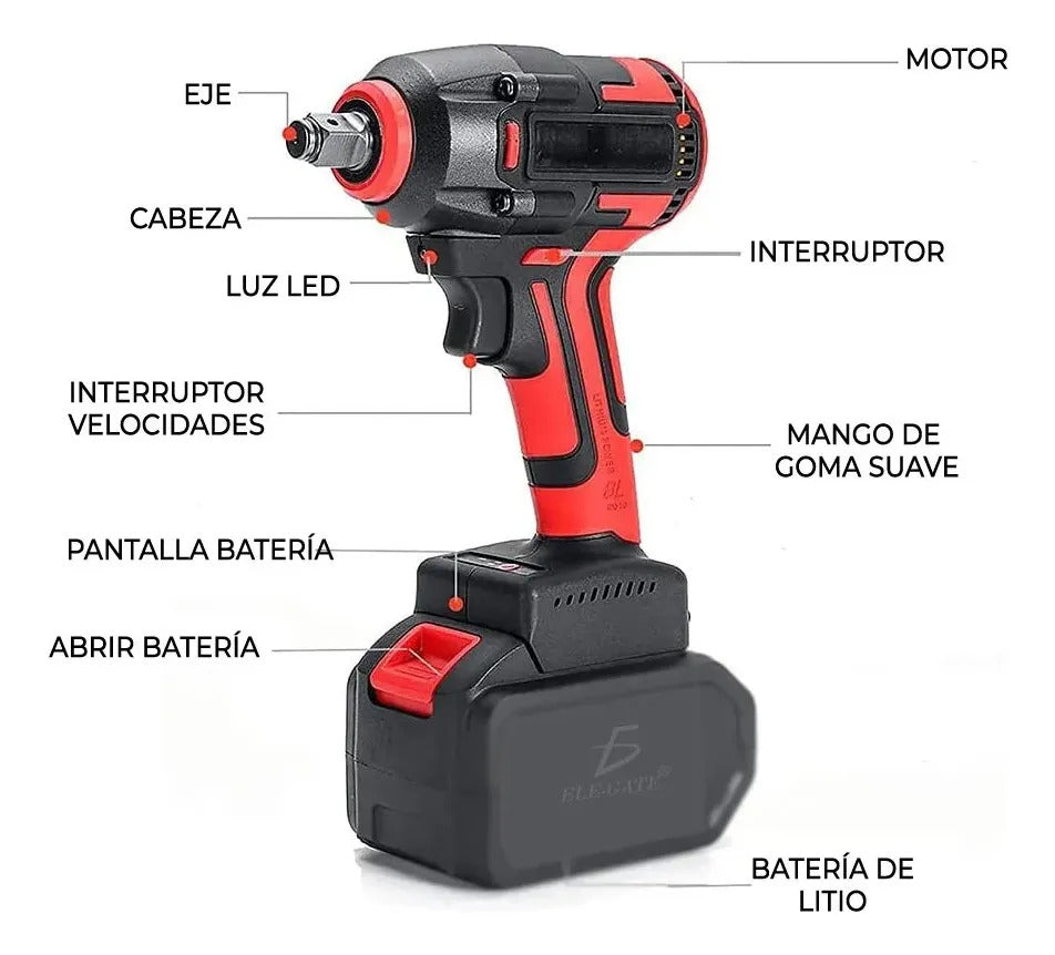 Kit Pistola Impacto Llave Inalámbrica Batería Atverce