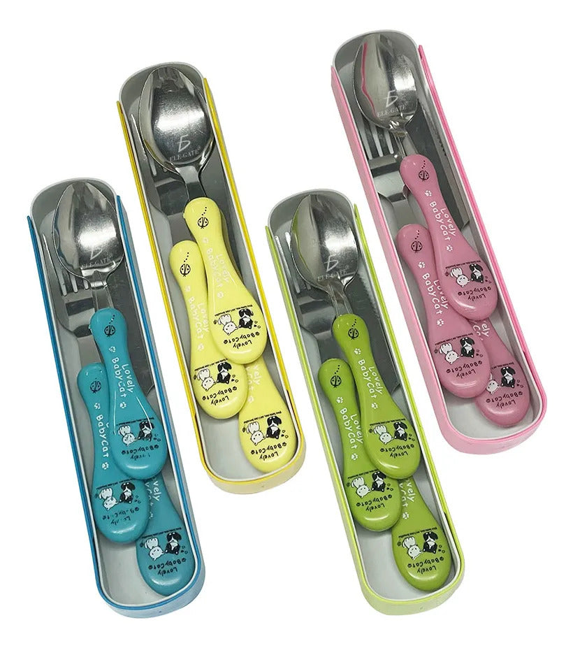 Set De Cubiertos De Acero Inoxidable Ideal Para Niños Verde