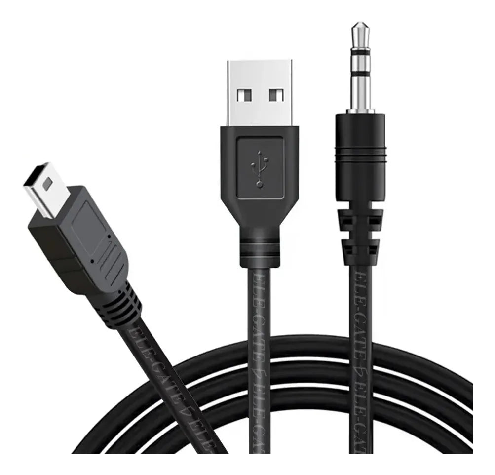 Cable mini USB V3 a USB y jack 3.5mm de 1.5 metros de largo