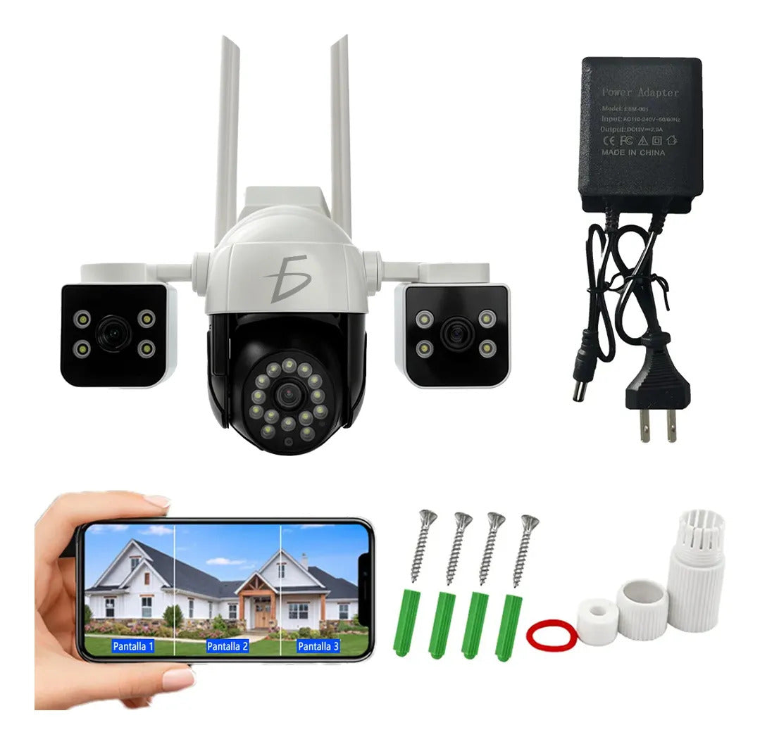 Cámara De Seguridad Wifi 3 Lentes 4mp Hd 360 Exterior