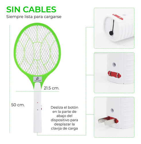 Raqueta Mata Mosquitos Lámpara Led Recargable Electrica